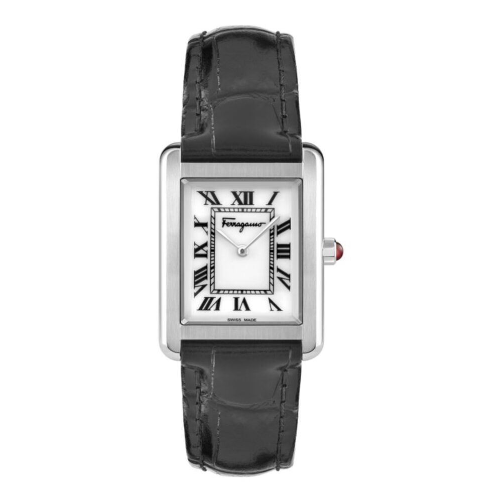 Ferragamo  Portrait Leather Watch Silver Womens